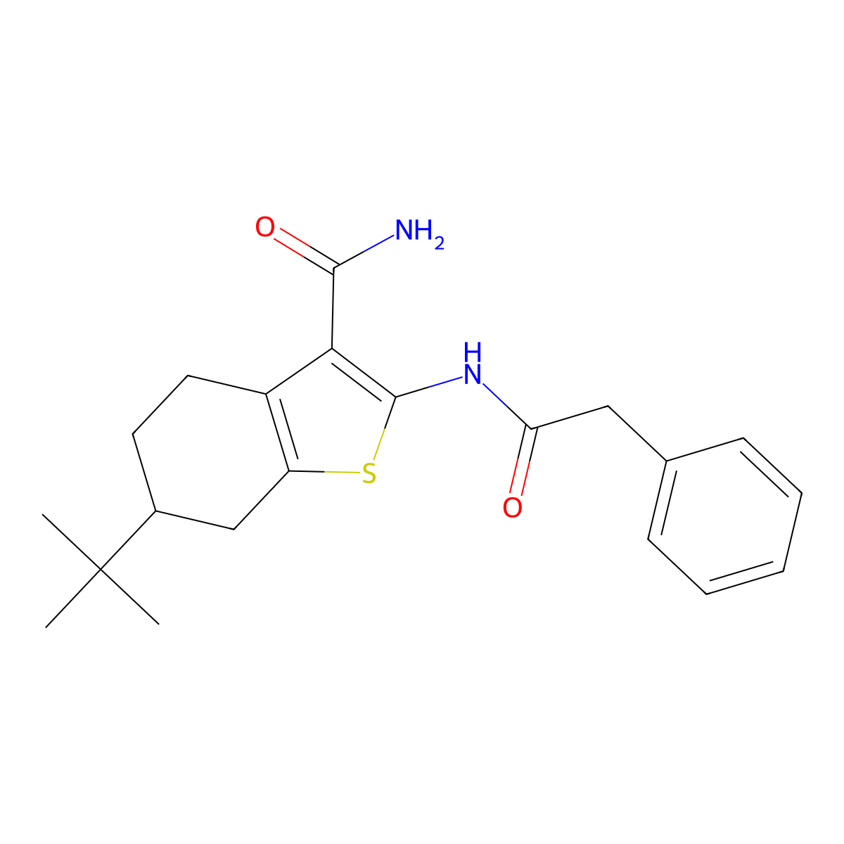 6-Tert-butyl-2-[(2-phenylacetyl)amino]-4,5,6,7-tetrahydro-1-benzothiophene-3-carboxamide molecular structure, CAS 407587-08-0