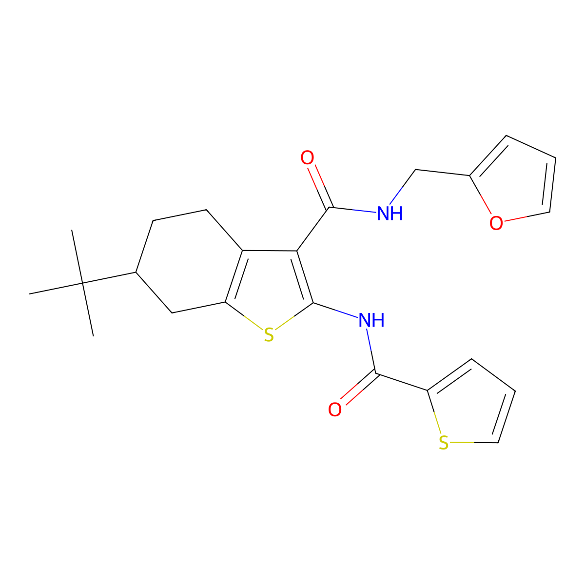 6-tert-butyl-N-(furan-2-ylmethyl)-2-(thiophene-2-carbonylamino)-4,5,6,7-tetrahydro-1-benzothiophene-3-carboxamide molecular structure, CAS 407587-11-5