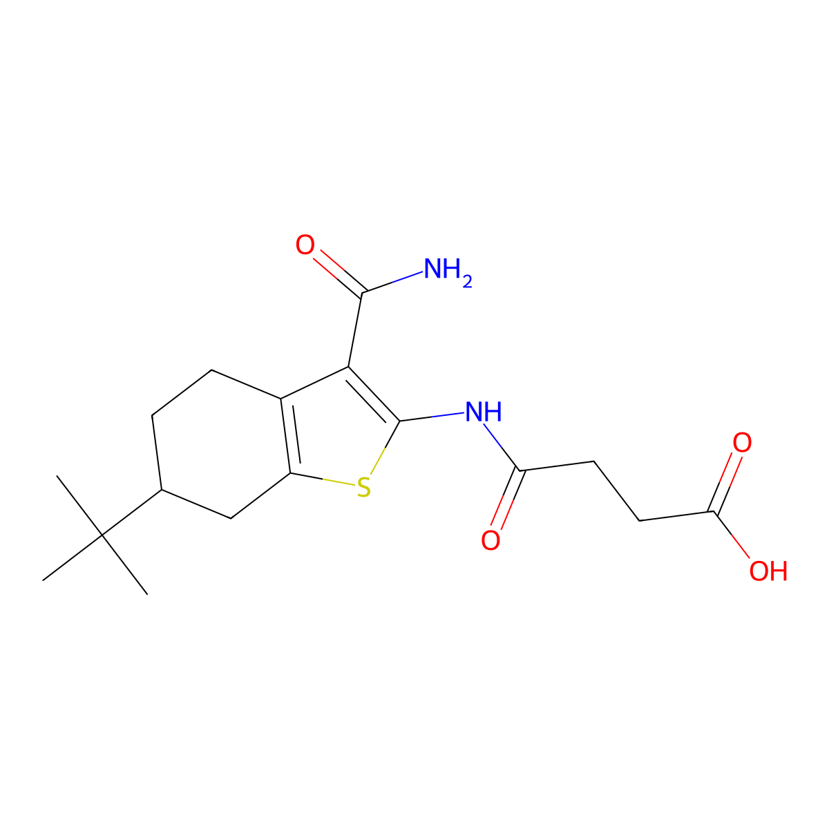4-[(6-Tert-butyl-3-carbamoyl-4,5,6,7-tetrahydro-1-benzothiophen-2-yl)amino]-4-oxobutanoic acid molecular structure, CAS 407587-12-6