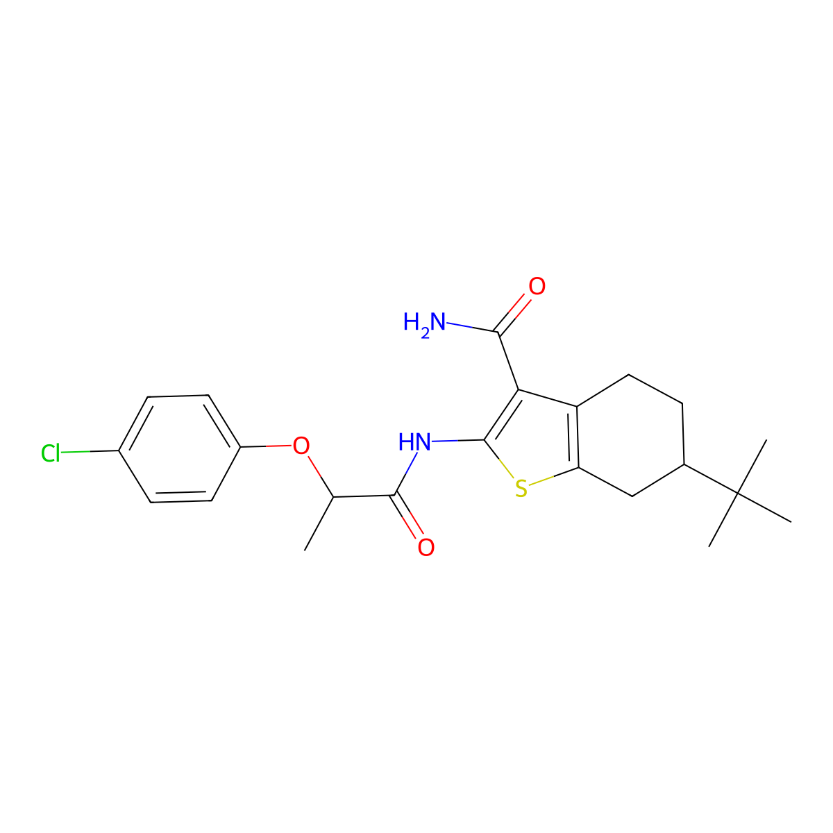 6-Tert-butyl-2-[2-(4-chlorophenoxy)propanoylamino]-4,5,6,7-tetrahydro-1-benzothiophene-3-carboxamide molecular structure, CAS 407587-18-2