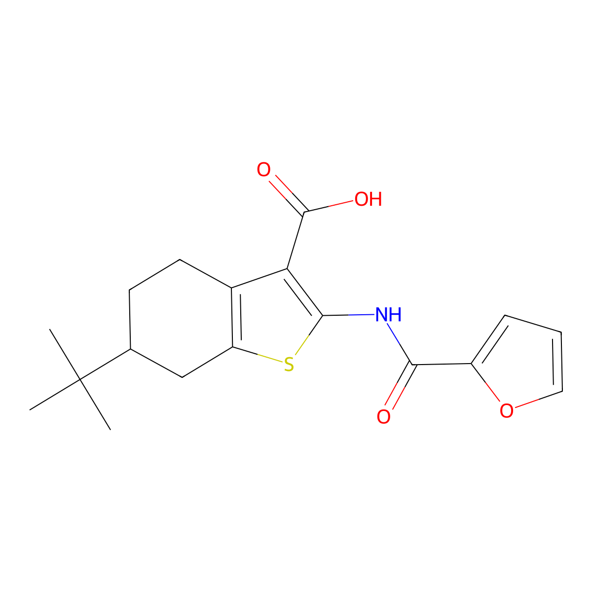 6-t-Butyl-2-(furan-2-carboxamido)-4,5,6,7-tetrahydrobenzo(b)thiophene-3-carboxylic acid molecular structure, CAS 407587-33-1