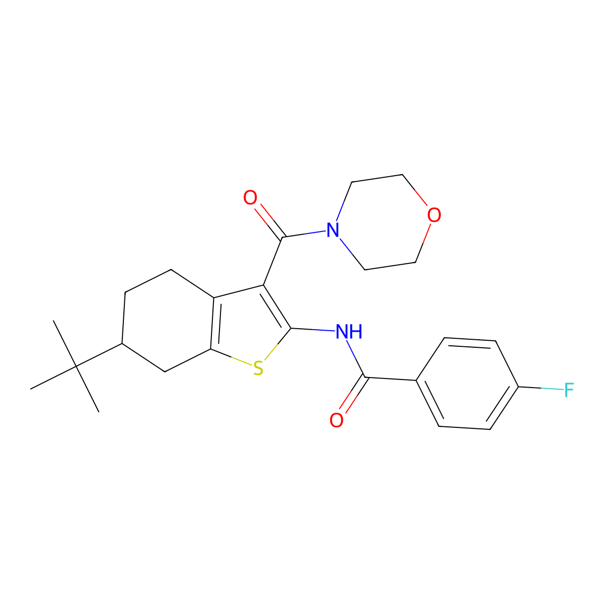 N-[6-tert-butyl-3-(morpholine-4-carbonyl)-4,5,6,7-tetrahydro-1-benzothiophen-2-yl]-4-fluorobenzamide molecular structure, CAS 407587-49-9