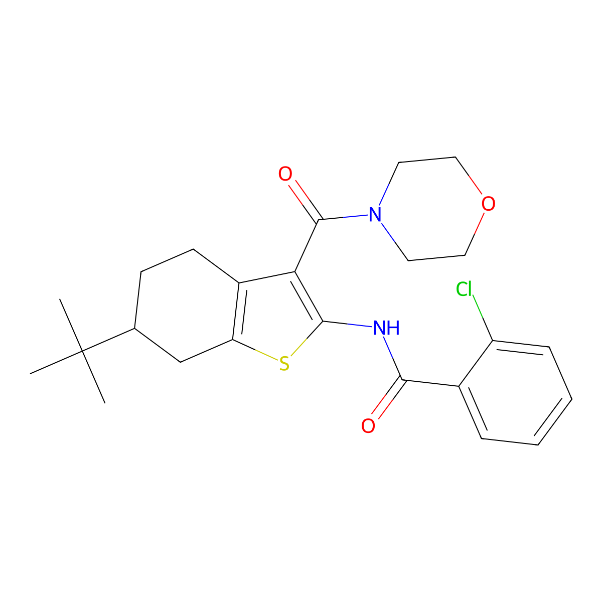 N-[6-tert-butyl-3-(morpholine-4-carbonyl)-4,5,6,7-tetrahydro-1-benzothiophen-2-yl]-2-chlorobenzamide molecular structure, CAS 407587-57-9