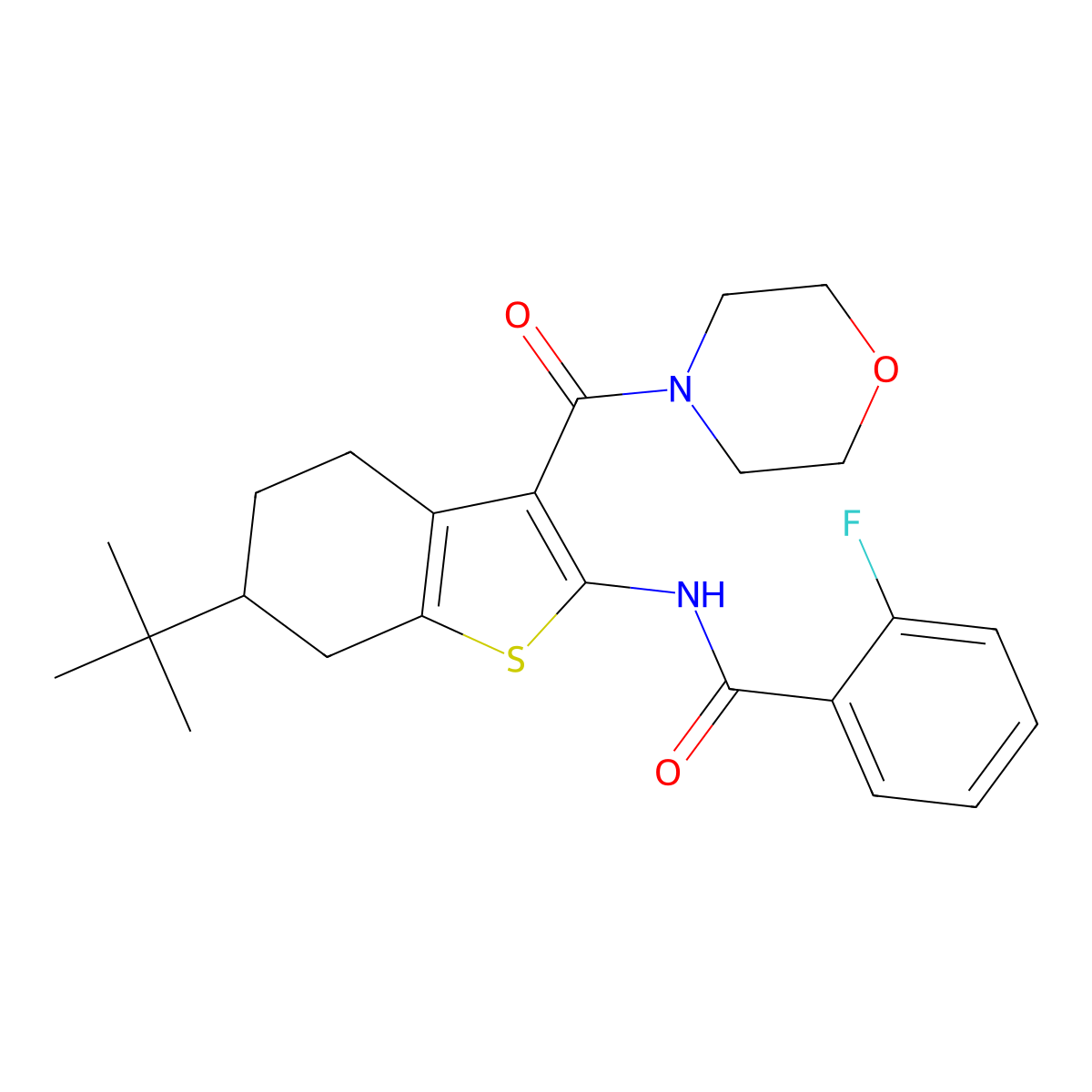 N-[6-tert-butyl-3-(morpholine-4-carbonyl)-4,5,6,7-tetrahydro-1-benzothiophen-2-yl]-2-fluorobenzamide molecular structure, CAS 407587-59-1