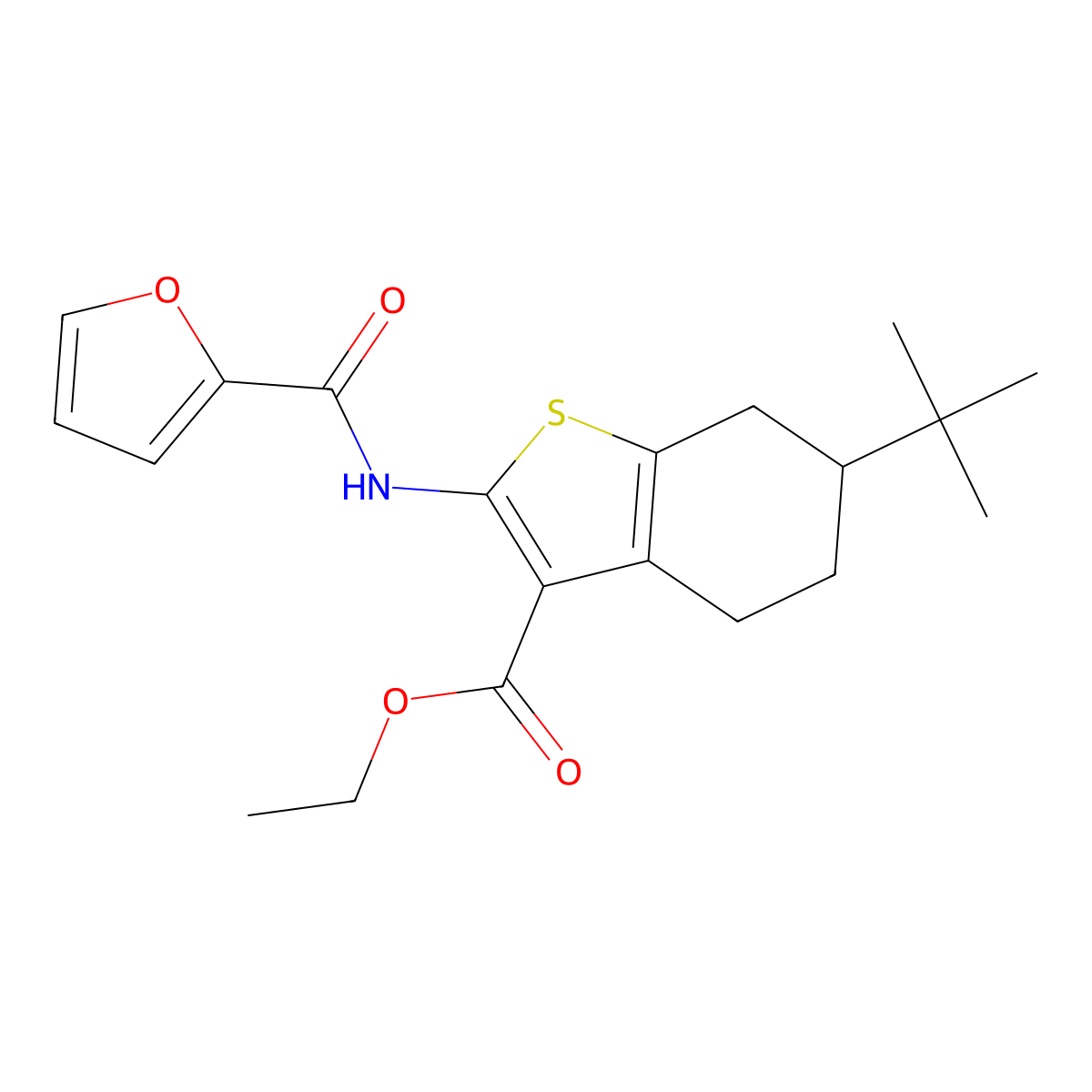 Ethyl 6-tert-butyl-2-(2-furoylamino)-4,5,6,7-tetrahydro-1-benzothiophene-3-carboxylate molecular structure, CAS 407587-81-9
