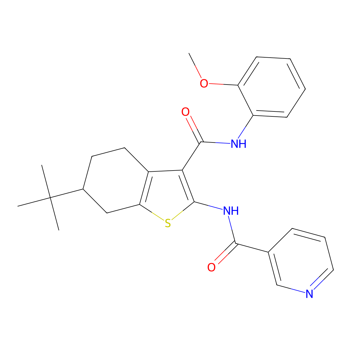 N-[6-tert-butyl-3-[(2-methoxyphenyl)carbamoyl]-4,5,6,7-tetrahydro-1-benzothiophen-2-yl]pyridine-3-carboxamide molecular structure, CAS 407589-69-9