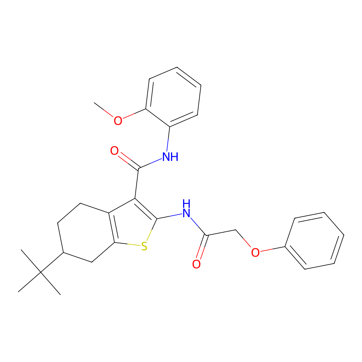 6-tert-butyl-N-(2-methoxyphenyl)-2-[(2-phenoxyacetyl)amino]-4,5,6,7-tetrahydro-1-benzothiophene-3-carboxamide molecular structure, CAS 407589-87-1