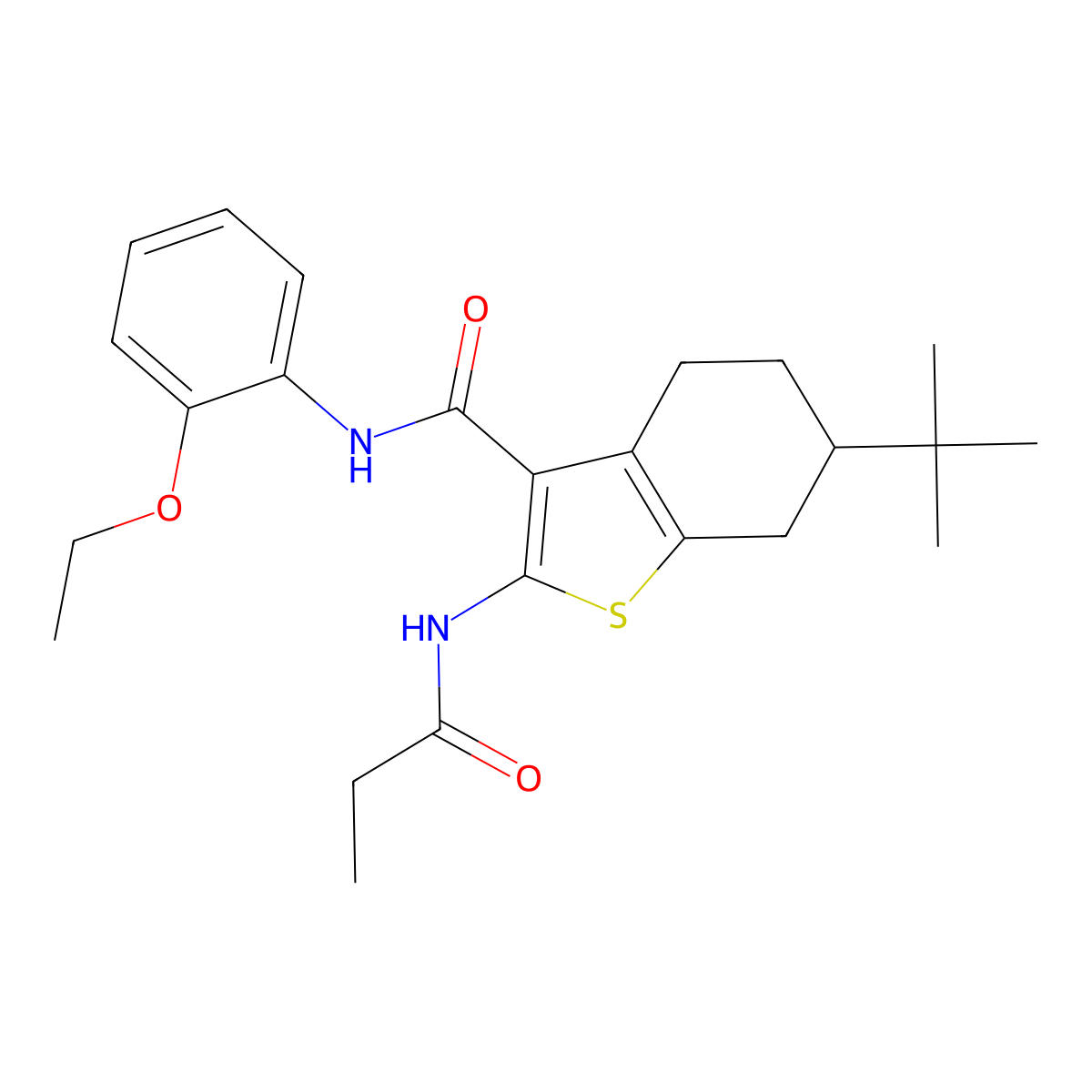6-tert-butyl-N-(2-ethoxyphenyl)-2-(propanoylamino)-4,5,6,7-tetrahydro-1-benzothiophene-3-carboxamide molecular structure, CAS 407589-91-7