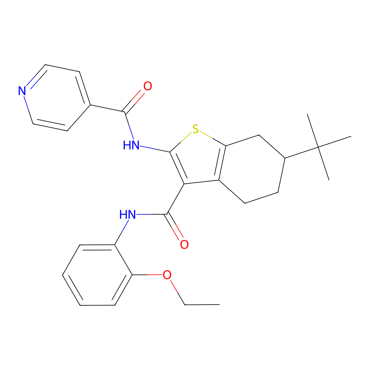 N-[6-tert-butyl-3-[(2-ethoxyphenyl)carbamoyl]-4,5,6,7-tetrahydro-1-benzothiophen-2-yl]pyridine-4-carboxamide molecular structure, CAS 407589-99-5