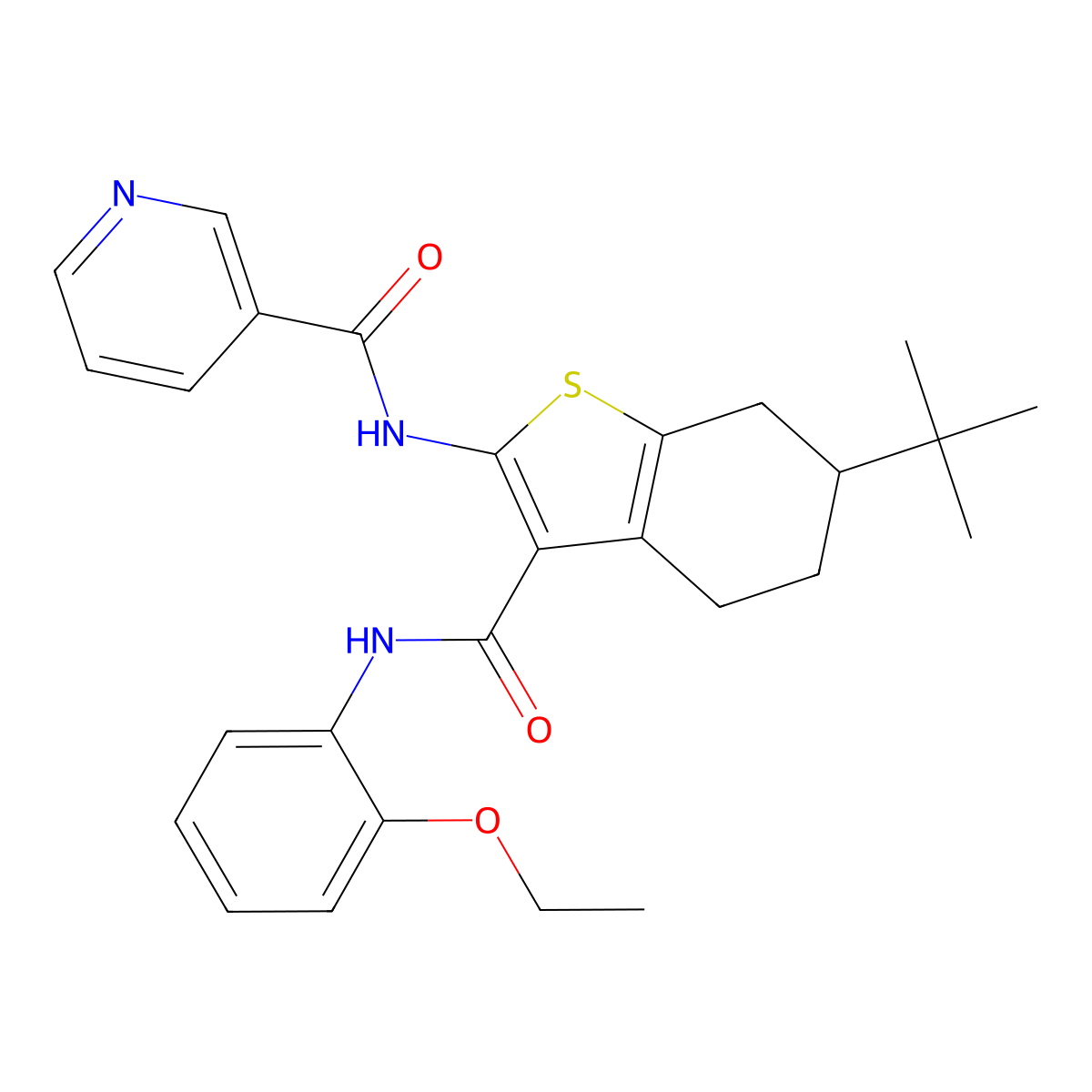 N-[6-tert-butyl-3-[(2-ethoxyphenyl)carbamoyl]-4,5,6,7-tetrahydro-1-benzothiophen-2-yl]pyridine-3-carboxamide molecular structure, CAS 407590-01-6