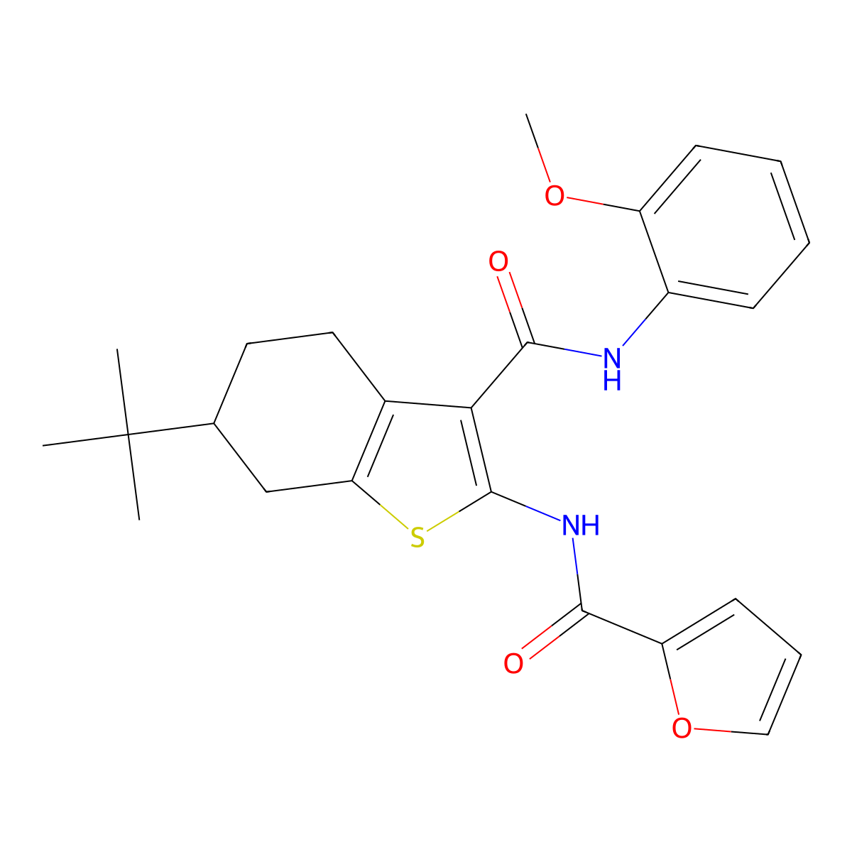 N-[6-tert-butyl-3-[(2-methoxyphenyl)carbamoyl]-4,5,6,7-tetrahydro-1-benzothiophen-2-yl]furan-2-carboxamide molecular structure, CAS 407590-18-5