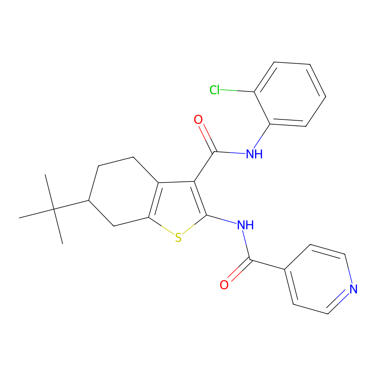 N-[6-tert-butyl-3-[(2-chlorophenyl)carbamoyl]-4,5,6,7-tetrahydro-1-benzothiophen-2-yl]pyridine-4-carboxamide molecular structure, CAS 407590-67-4