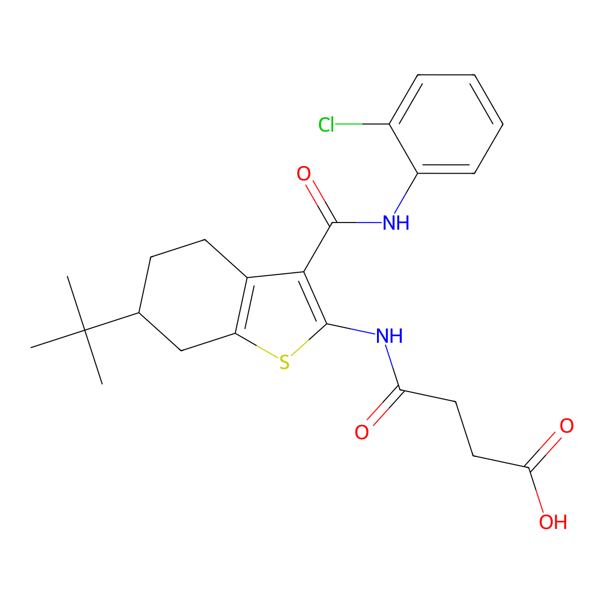 4-[[6-Tert-butyl-3-[(2-chlorophenyl)carbamoyl]-4,5,6,7-tetrahydro-1-benzothiophen-2-yl]amino]-4-oxobutanoic acid molecular structure, CAS 407590-77-6