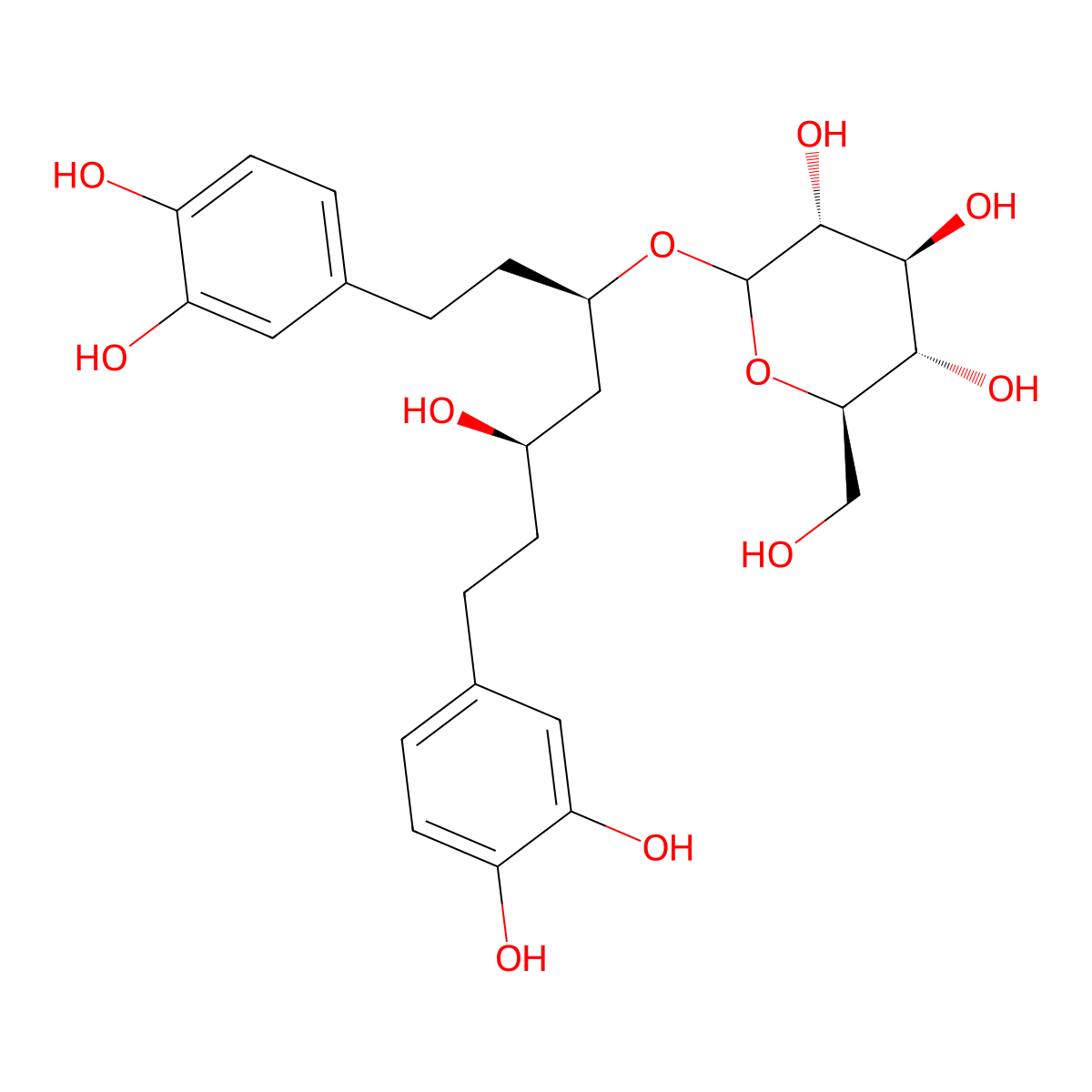 (3R,5R)-1,7-Bis(3,4-dihydroxyphenyl)heptane-3,5-diol 3-O-glucoside molecular structure, CAS 408324-05-0