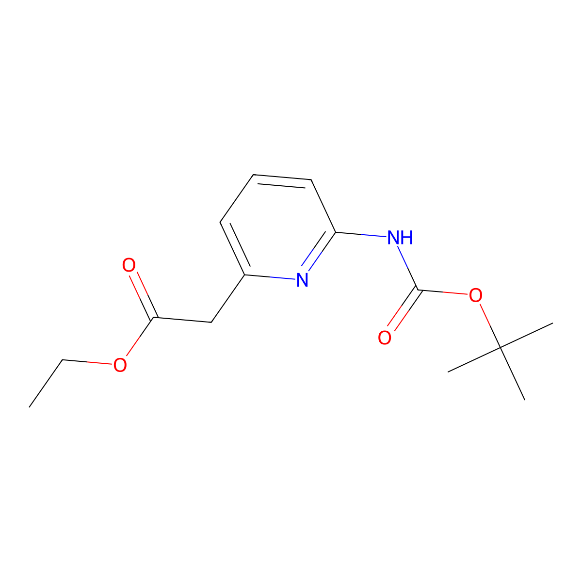 Ethyl 2-(6-((tert-butoxycarbonyl)amino)pyridin-2-yl)acetate molecular structure, CAS 408365-87-7