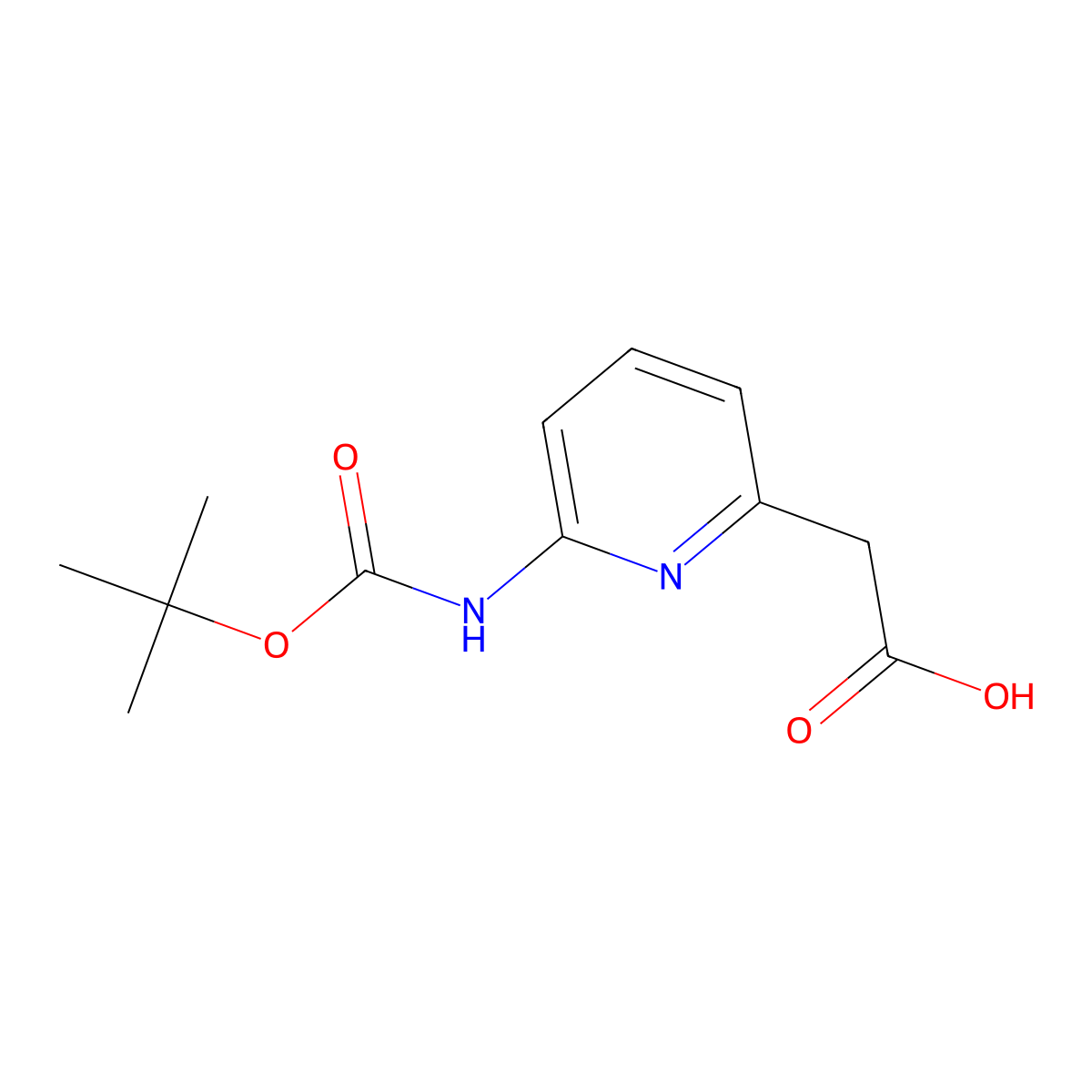 2-(6-((tert-Butoxycarbonyl)amino)pyridin-2-yl)acetic acid molecular structure, CAS 408367-22-6