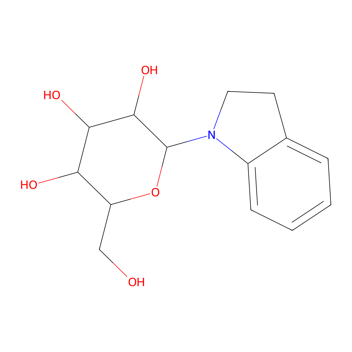 (2R,3S,4S,5S)-2-(2,3-dihydro-1H-indol-1-yl)-6-(hydroxymethyl)tetrahydro-2H-pyran-3,4,5-triol molecular structure, CAS 40837-51-2
