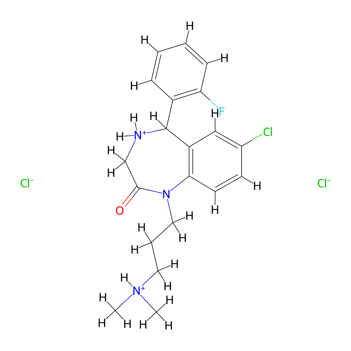 2H-1,4-Benzodiazepin-2-one, 1,3,4,5-tetrahydro-7-chloro-1-(3-(dimethylamino)propyl)-5-(o-fluorophenyl)-, dihydrochloride molecular structure, CAS 4084-16-6