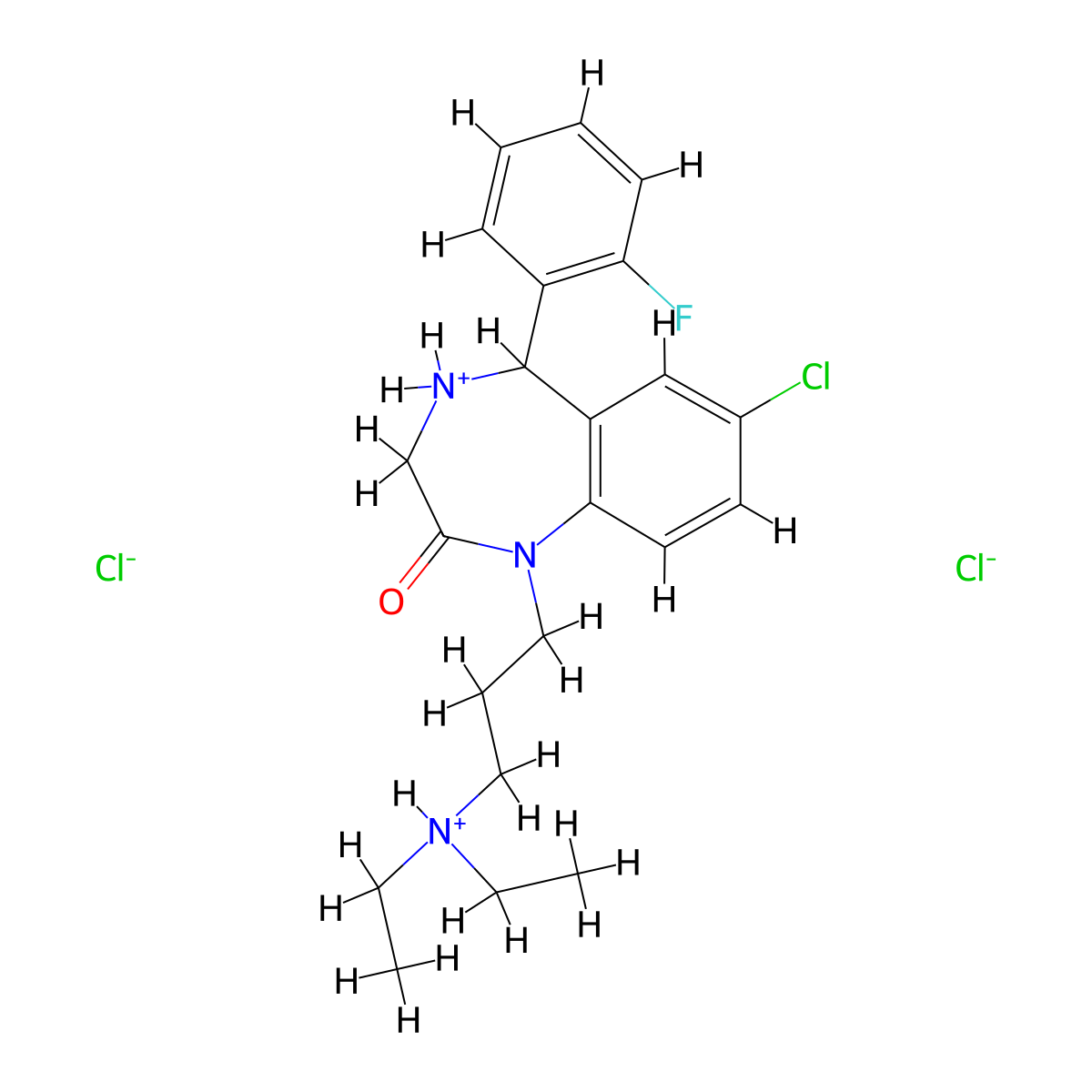 2H-1,4-Benzodiazepin-2-one, 1,3,4,5-tetrahydro-7-chloro-1-(3-(diethylamino)propyl)-5-(o-fluorophenyl)-, dihydrochloride molecular structure, CAS 4084-17-7