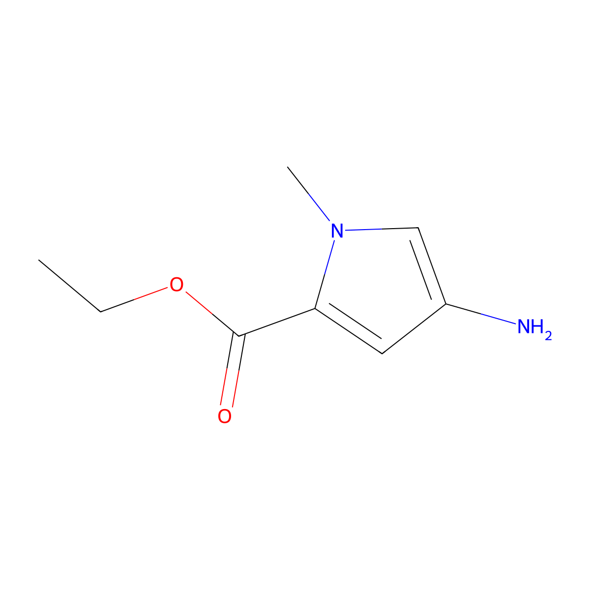 Ethyl 4-amino-1-methyl-1H-pyrrole-2-carboxylate molecular structure, CAS 40889-84-7