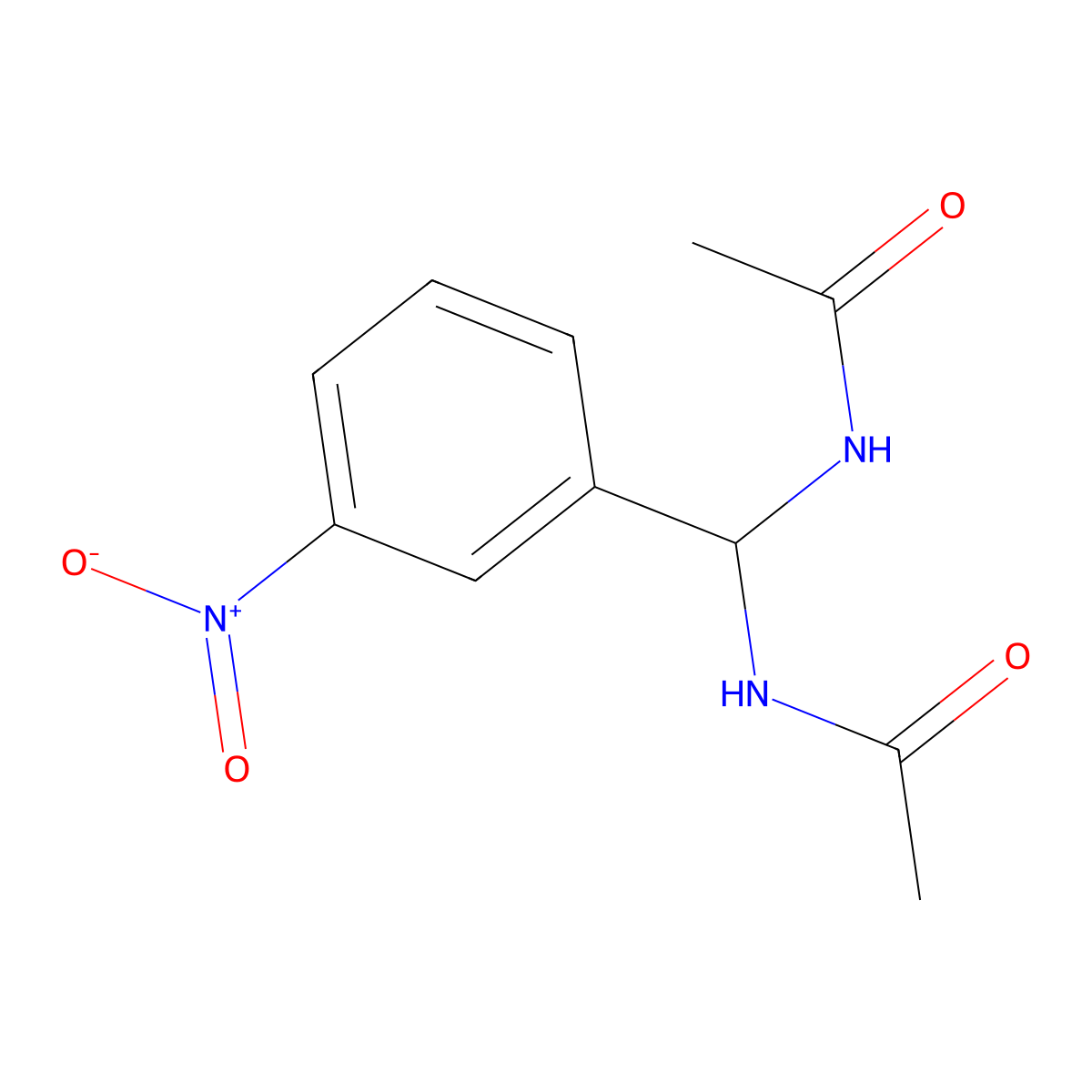 N,N'-((3-Nitrophenyl)methylene)bis(acetamide) molecular structure, CAS 40891-08-5