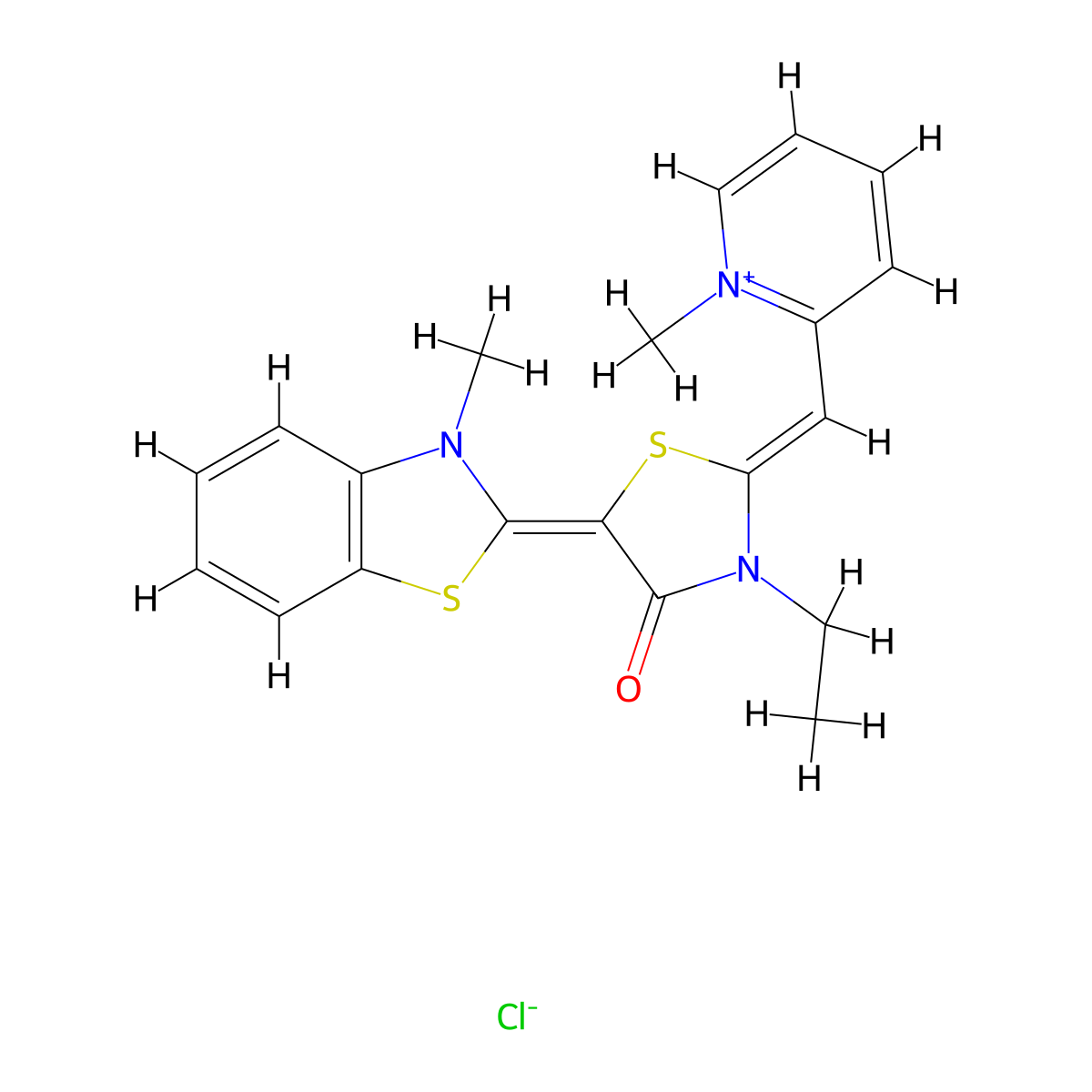 2-((3-Ethyl-5-(3-methylbenzo[d]thiazol-2(3H)-ylidene)-4-oxothiazolidin-2-ylidene)methyl)-1-methylpyridin-1-ium chloride molecular structure, CAS 409086-68-6