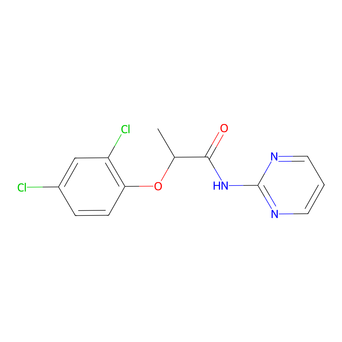 2-(2,4-dichlorophenoxy)-N-pyrimidin-2-ylpropanamide molecular structure, CAS 409093-16-9