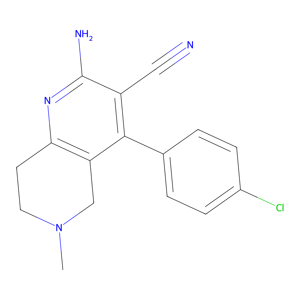 2-Amino-4-(4-chlorophenyl)-6-methyl-5,6,7,8-tetrahydro-1,6-naphthyridine-3-carbonitrile molecular structure, CAS 409093-30-7