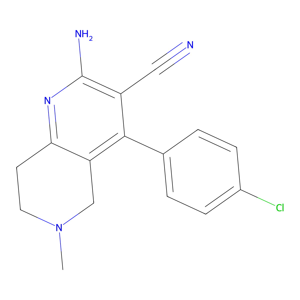 2-Amino-4-(4-chlorophenyl)-6-methyl-5,6,7,8-tetrahydro-1,6-naphthyridine-3-carbonitrile molecular structure, CAS 409093-30-7