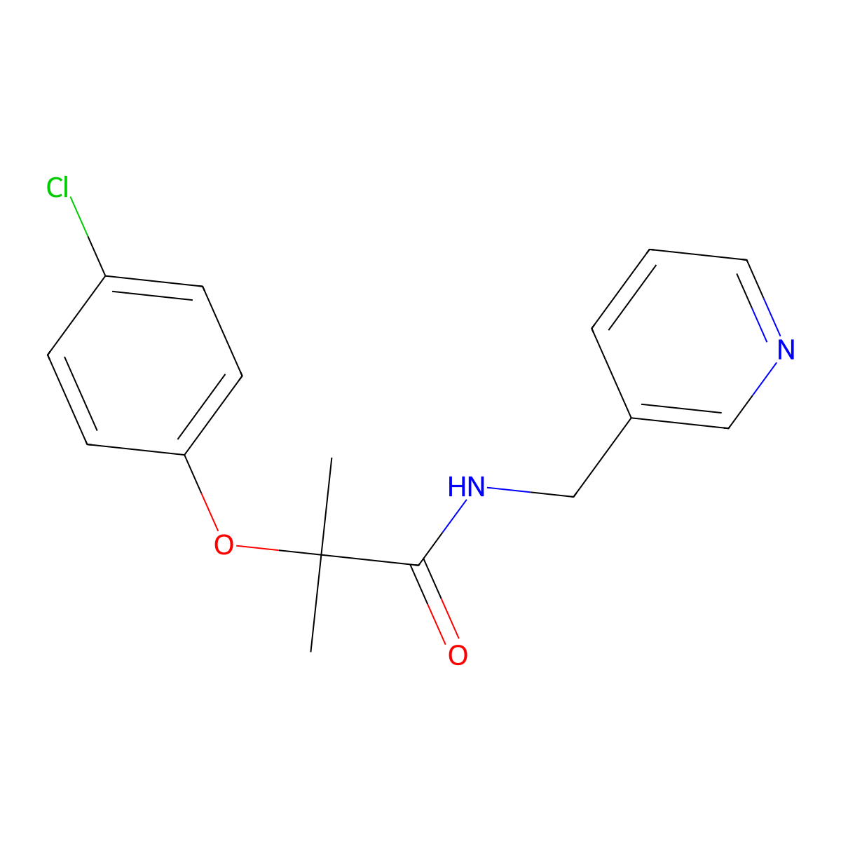 2-(4-chlorophenoxy)-2-methyl-N-(pyridin-3-ylmethyl)propanamide molecular structure, CAS 409093-41-0
