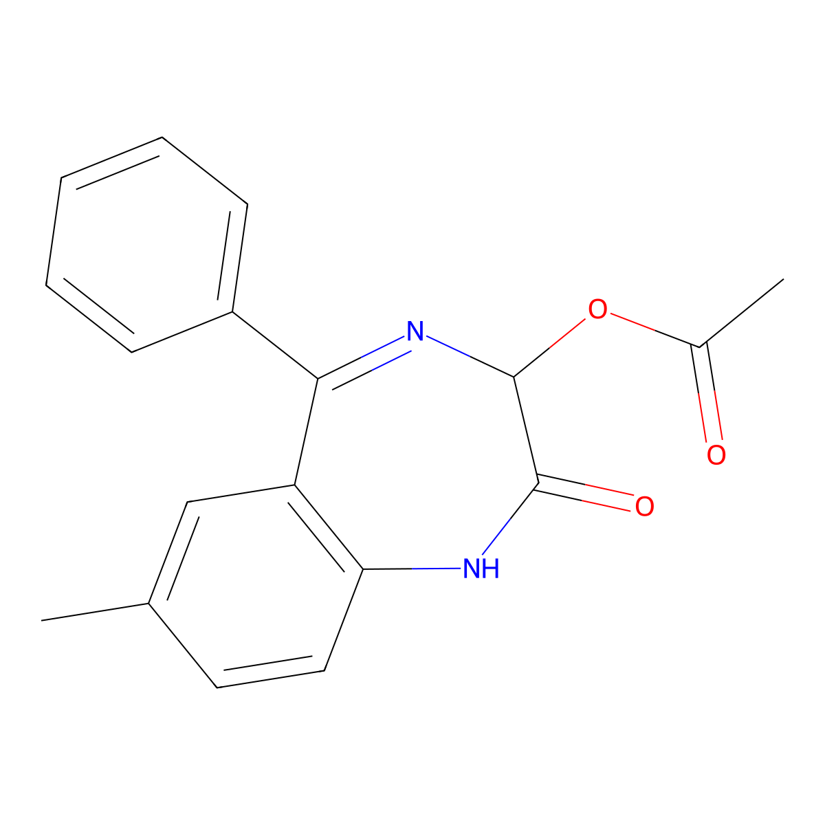 7-methyl-2-oxo-5-phenyl-2,3-dihydro-1H-1,4-benzodiazepin-3-yl acetate molecular structure, CAS 40918-47-6