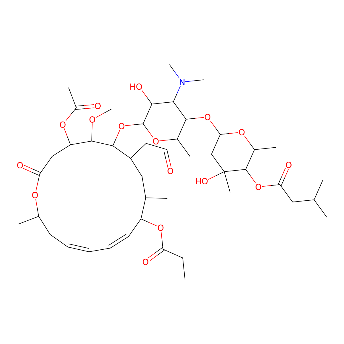 [(2S,3S,4R,6S)-6-[(2R,3S,4R,5R,6S)-6-[[(4R,5S,6S,7R,9R,10R,11Z,13Z,16R)-4-acetyloxy-5-methoxy-9,16-dimethyl-2-oxo-7-(2-oxoethyl)-10-propanoyloxy-1-oxacyclohexadeca-11,13-dien-6-yl]oxy]-4-(dimethylamino)-5-hydroxy-2-methyloxan-3-yl]oxy-4-hydroxy-2,4-dimethyloxan-3-yl] 3-methylbutanoate molecular structure, CAS 40922-77-8
