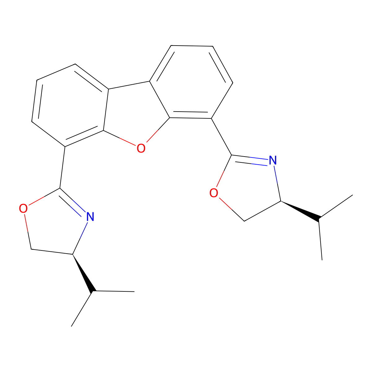 (4S,4'S)-2,2'-(4,6-Dibenzofurandiyl)bis[4,5-dihydro-4-isopropyloxazole] molecular structure, CAS 409312-96-5