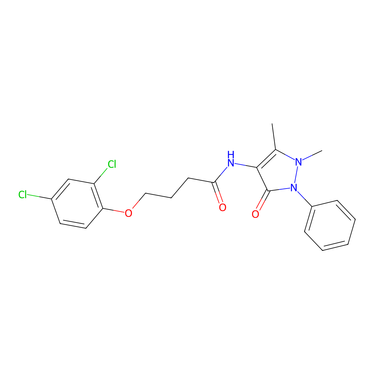 4-(2,4-dichlorophenoxy)-N-(1,5-dimethyl-3-oxo-2-phenylpyrazol-4-yl)butanamide molecular structure, CAS 409338-39-2