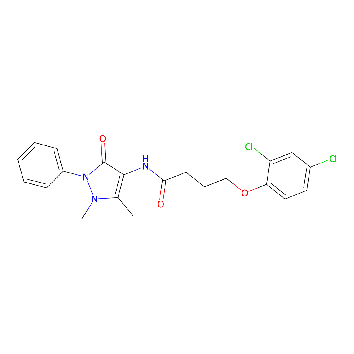 4-(2,4-dichlorophenoxy)-N-(1,5-dimethyl-3-oxo-2-phenylpyrazol-4-yl)butanamide molecular structure, CAS 409338-39-2