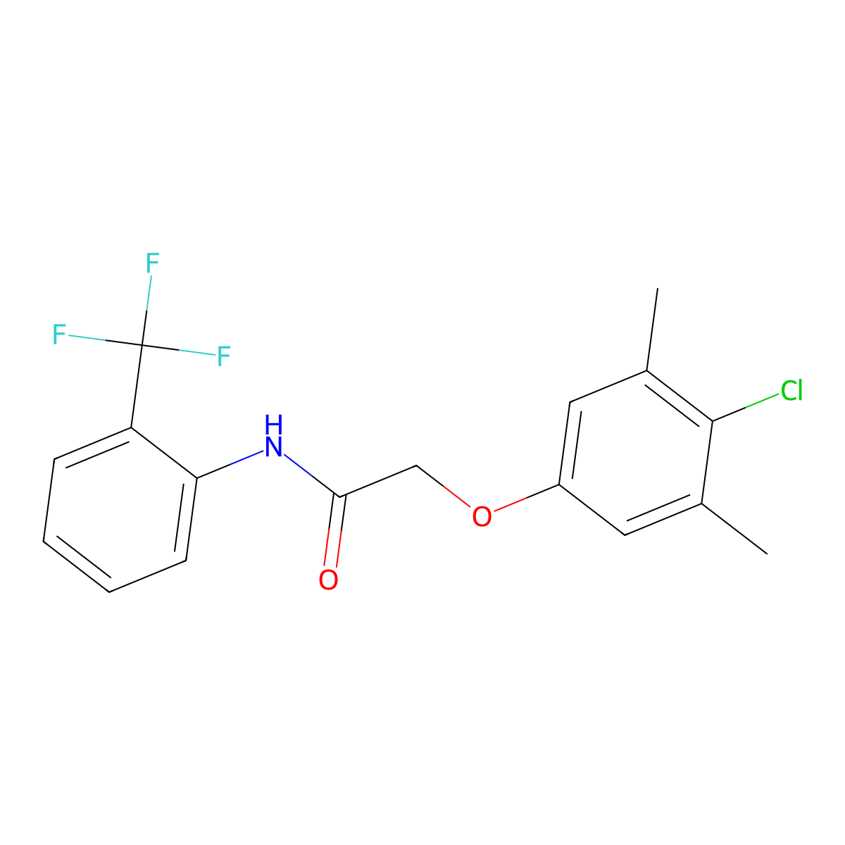 2-(4-chloro-3,5-dimethylphenoxy)-N-[2-(trifluoromethyl)phenyl]acetamide molecular structure, CAS 409338-60-9