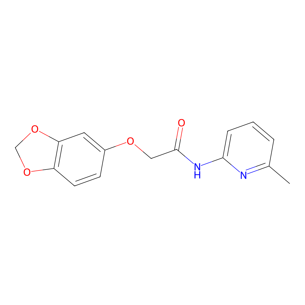 2-(1,3-benzodioxol-5-yloxy)-N-(6-methylpyridin-2-yl)acetamide molecular structure, CAS 409340-25-6
