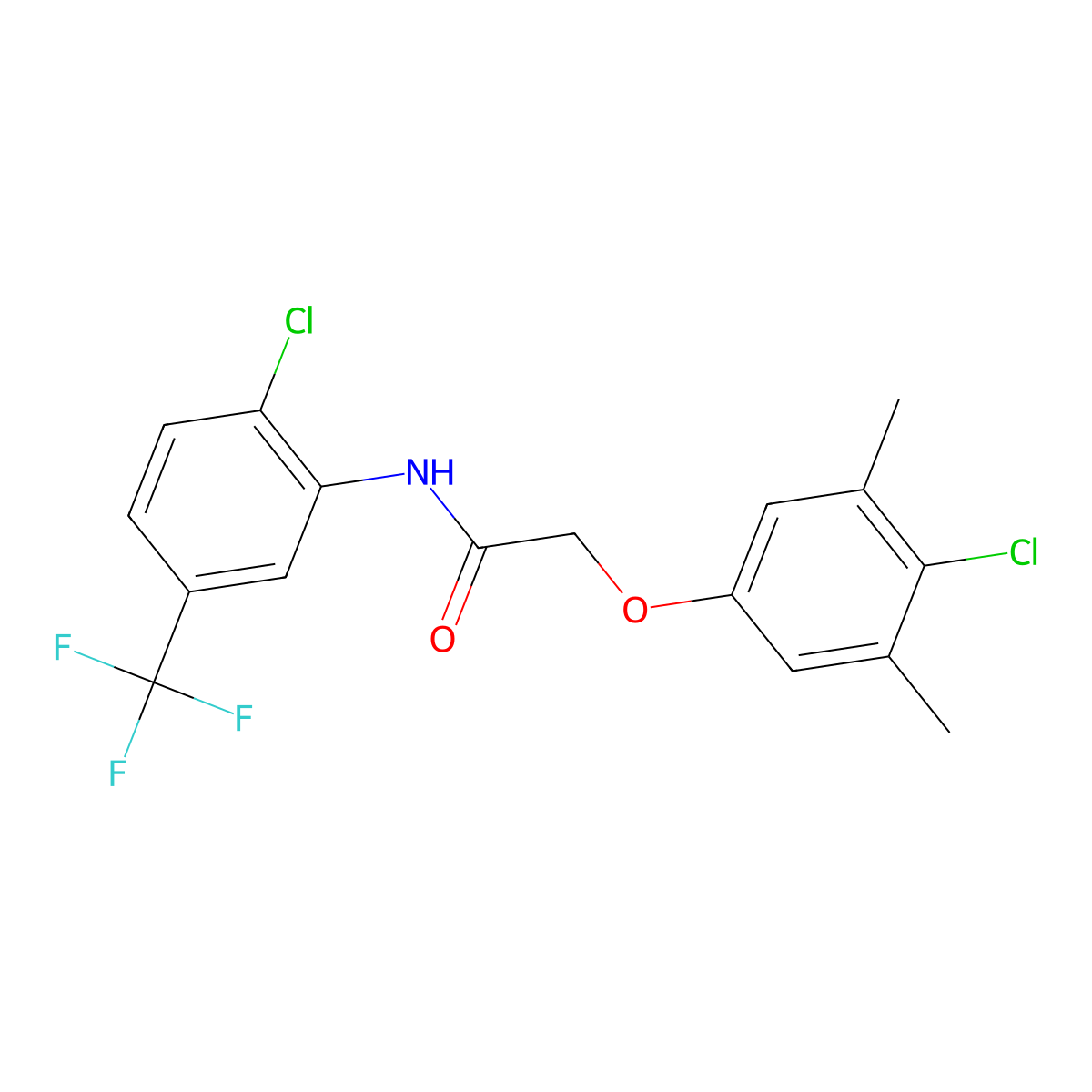 2-(4-chloro-3,5-dimethylphenoxy)-N-[2-chloro-5-(trifluoromethyl)phenyl]acetamide molecular structure, CAS 409347-23-5
