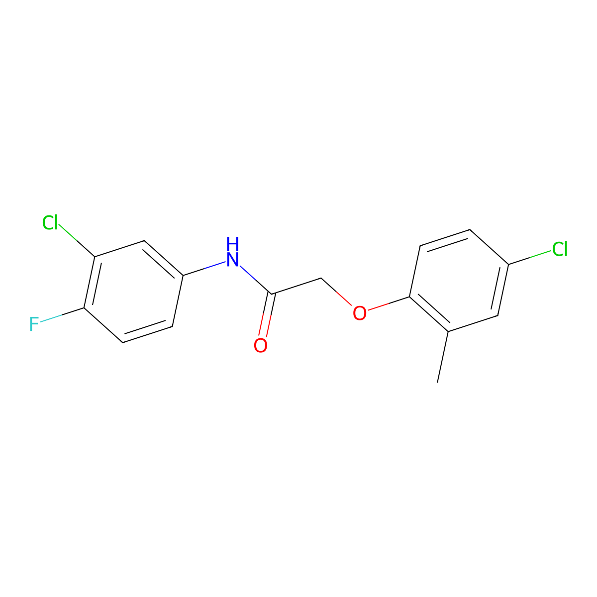 N-(3-chloro-4-fluorophenyl)-2-(4-chloro-2-methylphenoxy)acetamide molecular structure, CAS 409347-82-6