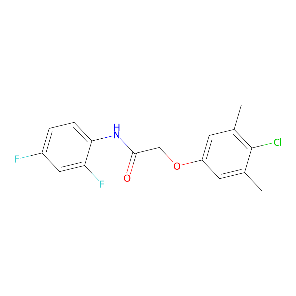2-(4-chloro-3,5-dimethylphenoxy)-N-(2,4-difluorophenyl)acetamide molecular structure, CAS 409349-41-3