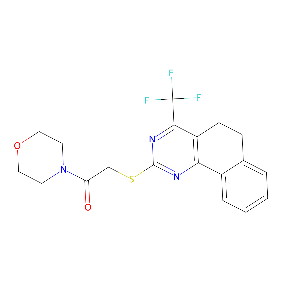 1-Morpholin-4-yl-2-[[4-(trifluoromethyl)-5,6-dihydrobenzo[h]quinazolin-2-yl]sulfanyl]ethanone molecular structure, CAS 409352-39-2