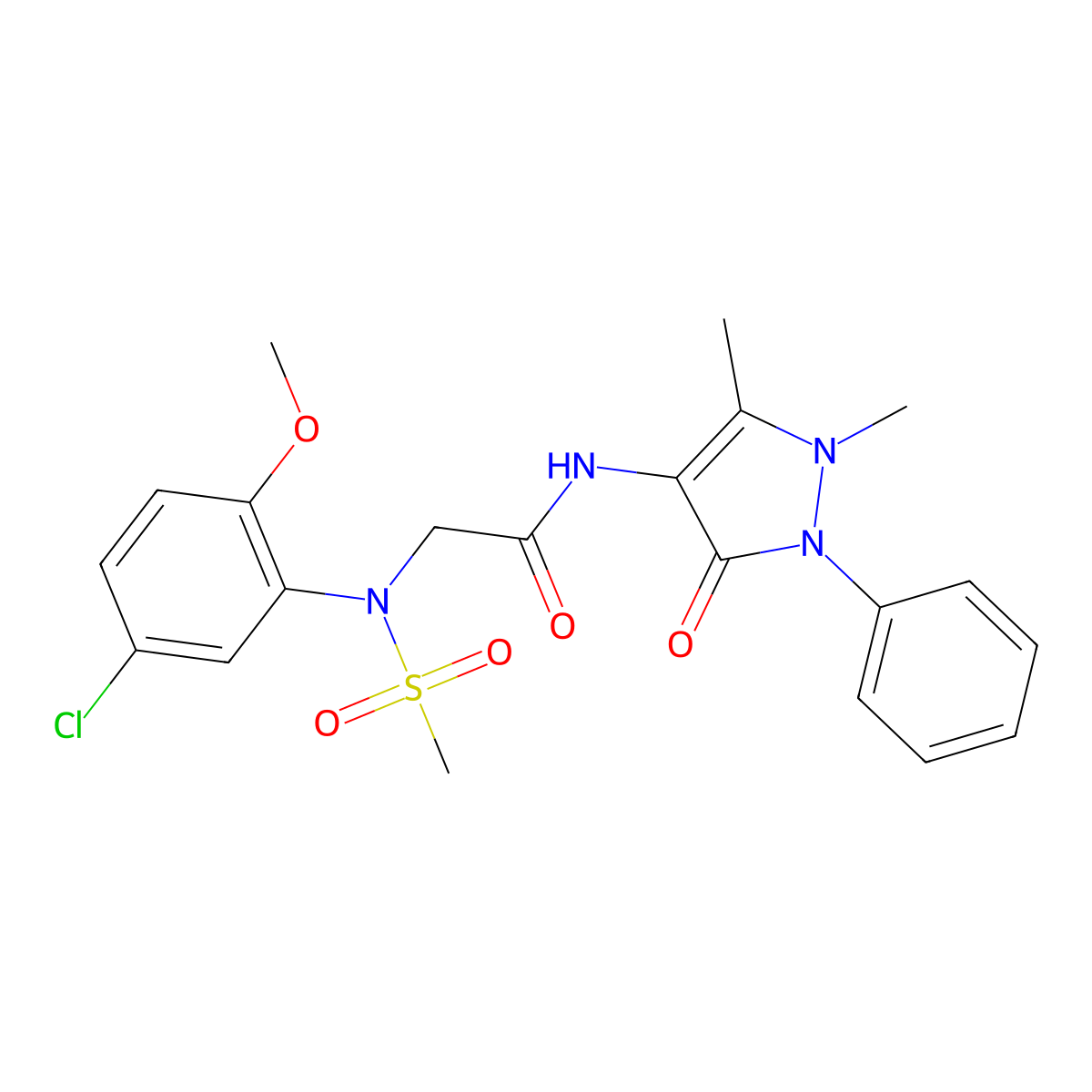 2-(5-chloro-2-methoxy-N-methylsulfonylanilino)-N-(1,5-dimethyl-3-oxo-2-phenylpyrazol-4-yl)acetamide molecular structure, CAS 409356-64-5