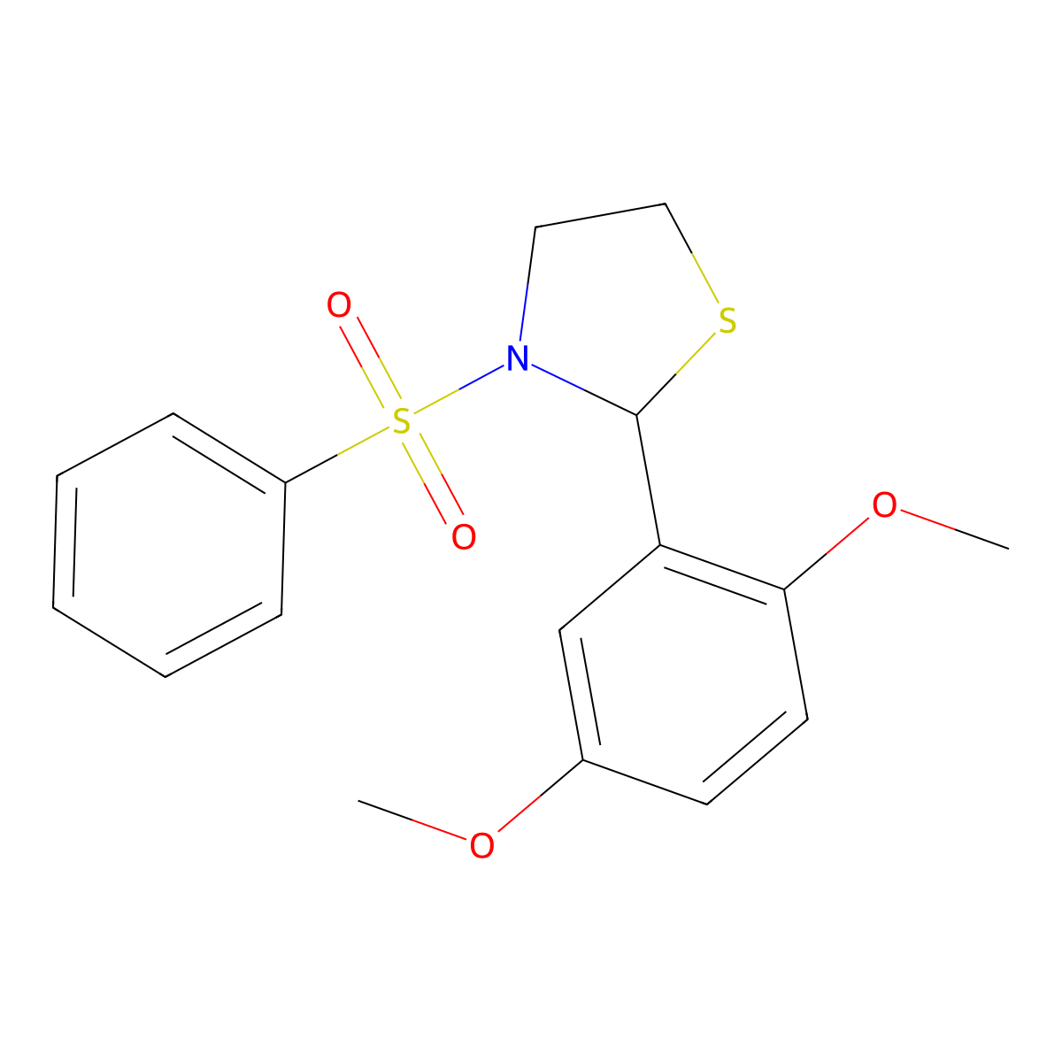3-(Benzenesulfonyl)-2-(2,5-dimethoxyphenyl)-1,3-thiazolidine molecular structure, CAS 409356-99-6