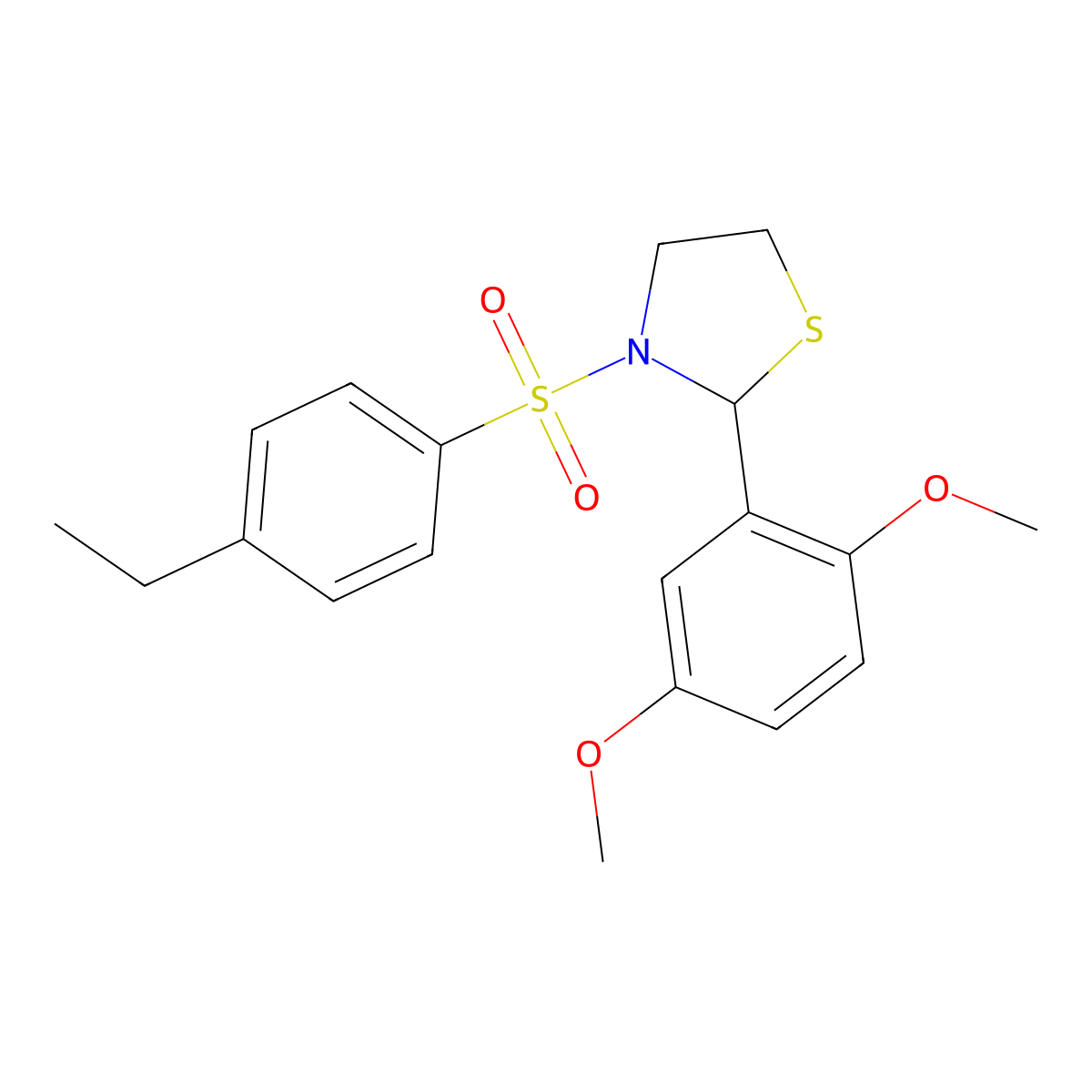 2-(2,5-Dimethoxyphenyl)-3-((4-ethylphenyl)sulfonyl)thiazolidine molecular structure, CAS 409357-03-5