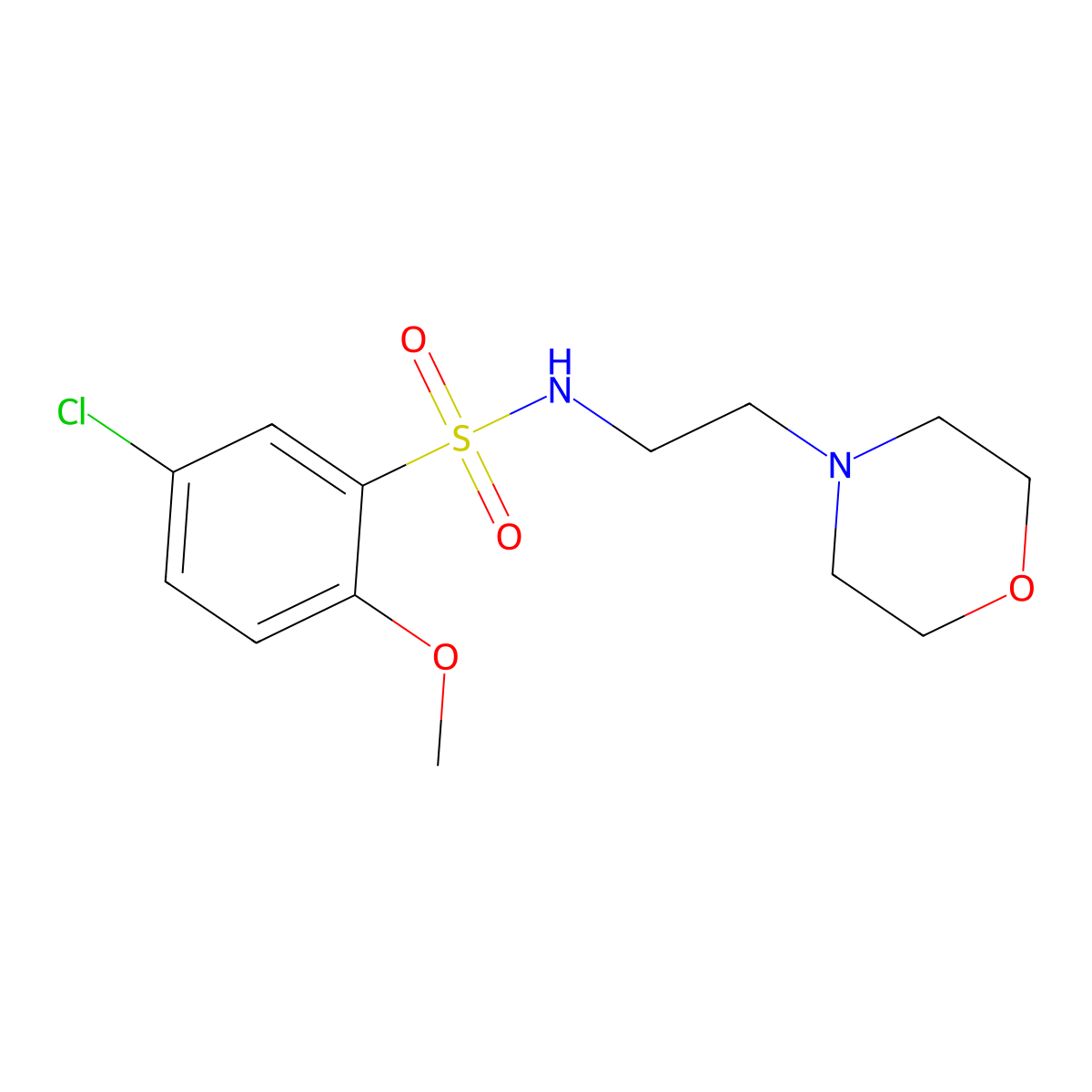 5-chloro-2-methoxy-N-(2-morpholinoethyl)benzenesulfonamide molecular structure, CAS 409357-47-7