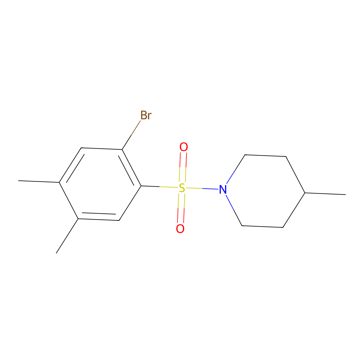 1-[(2-Bromo-4,5-dimethylphenyl)sulfonyl]-4-methylpiperidine molecular structure, CAS 409357-59-1