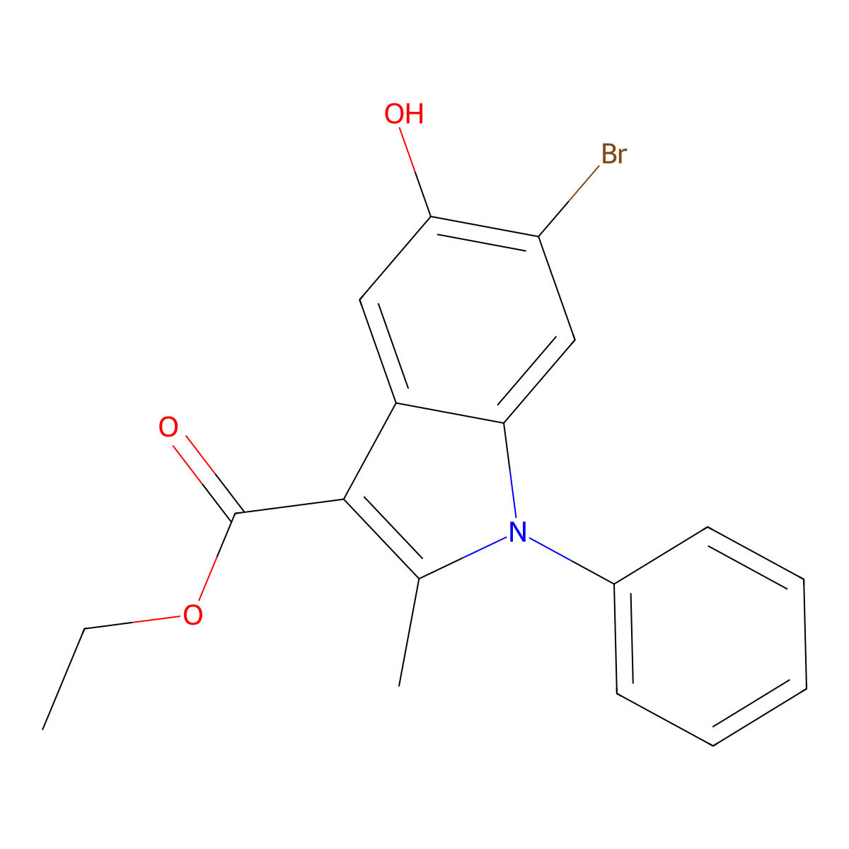 ethyl 6-bromo-5-hydroxy-2-methyl-1-phenyl-1H-indole-3-carboxylate molecular structure, CAS 40945-72-0
