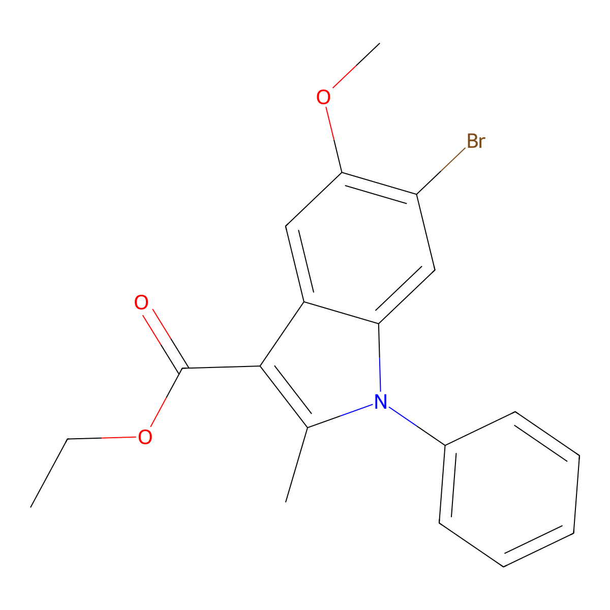 Ethyl 6-bromo-5-methoxy-2-methyl-1-phenyl-1H-indole-3-carboxylate molecular structure, CAS 40945-74-2