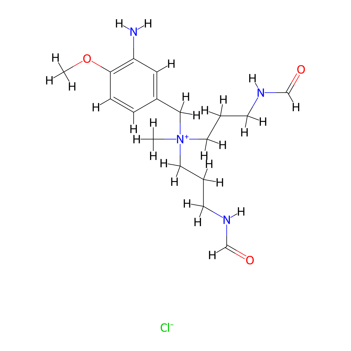 Benzenemethanaminium, 3-amino-N,N-bis[3-(formylamino)propyl]-4-methoxy-N-methyl-, chloride (1:1) molecular structure, CAS 40948-32-1