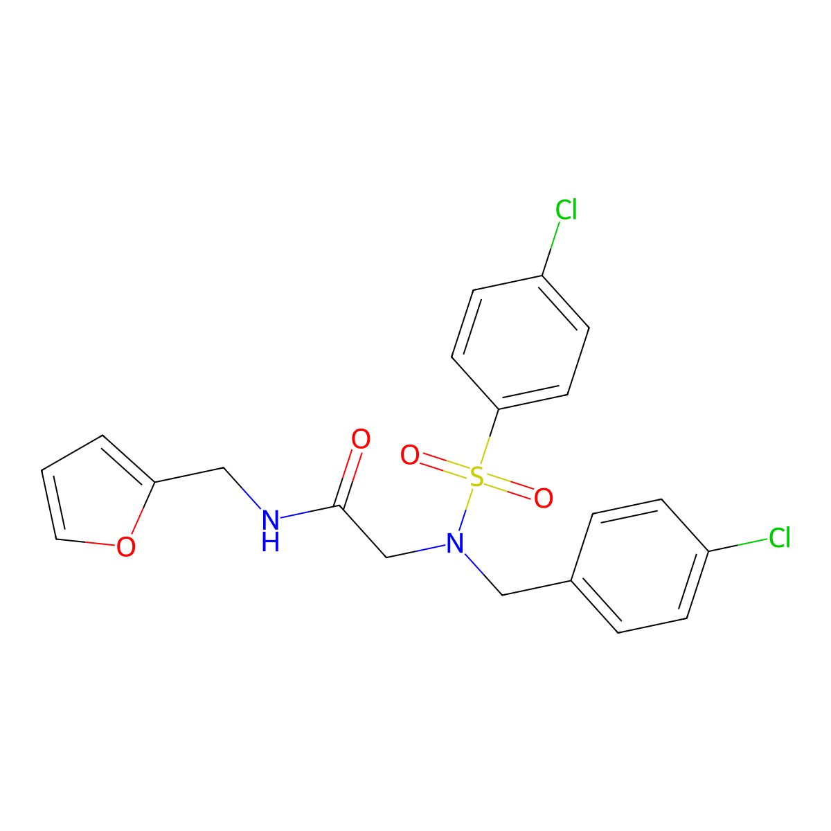 2-[(4-chlorophenyl)methyl-(4-chlorophenyl)sulfonylamino]-N-(furan-2-ylmethyl)acetamide molecular structure, CAS 4095-49-2